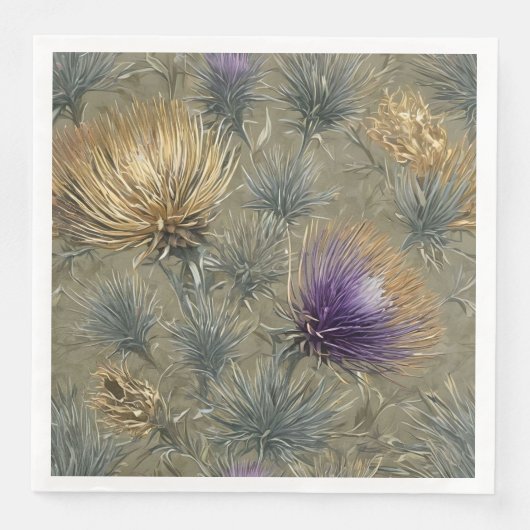 Elegantes Blumen-Distel-Muster-Design Serviette (Vorderseite)