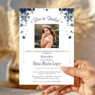 Elegantes Blumen-Foto Mis Quince Quinceañera 15. Einladung