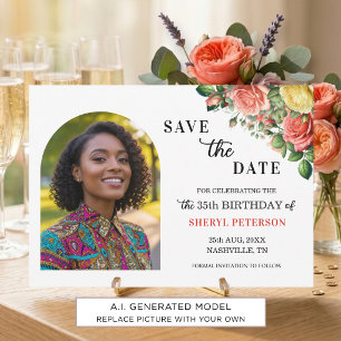 Elegantes Blumen-Foto zum 35. Geburtstag Save The Date