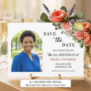 Elegantes Blumen-Foto zum 41. Geburtstag Save The Date