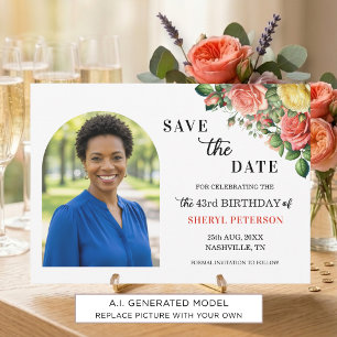 Elegantes Blumen-Foto zum 43. Geburtstag Save The Date