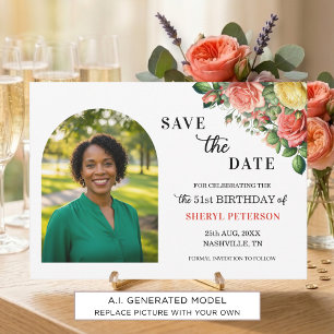 Elegantes Blumen-Foto zum 51. Geburtstag Save The Date
