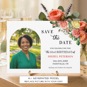 Elegantes Blumen-Foto zum 53. Geburtstag Save The Date