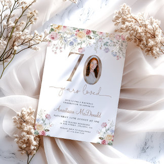 Elegantes Blumen-Foto zum 70. Geburtstag Einladung