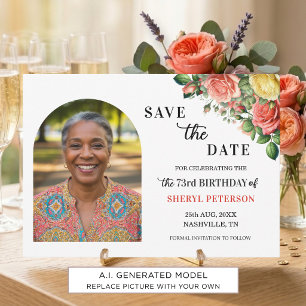 Elegantes Blumen-Foto zum 73. Geburtstag Save The Date