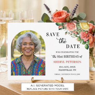 Elegantes Blumen-Foto zum 81. Geburtstag Save The Date