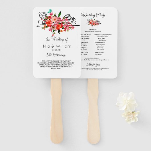 Elegantes Blumen Hand Fan Hochzeitsprogramm Fächer (Vorne und Hinten)