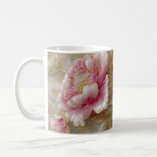 Elegantes Blumen-Holztablett & passendes Mug-Set Kaffeetasse (Links)