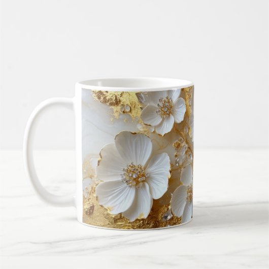 Elegantes Blumen-Holztablett & passendes Mug-Set Kaffeetasse (Links)