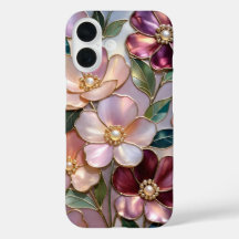Elegantes Blumen-iPhone-Case Buntglas Rosa Gold