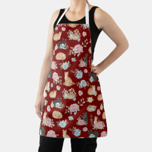 Elegantes Blumen-Katzen-Print-Schürze Schürze