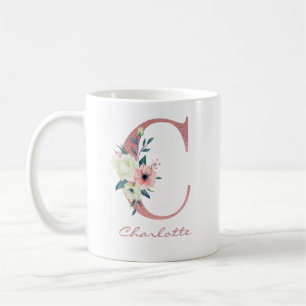 Elegantes Blumen-Letter C Rosa und Elfenbein Bouqu Kaffeetasse