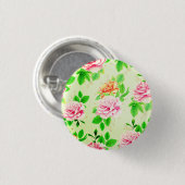 Elegantes Blumen-Rosen Grünes Blätter Muster-23675 Button (Vorne & Hinten)