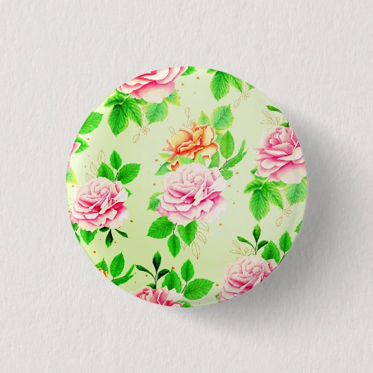 Elegantes Blumen-Rosen Grünes Blätter Muster-23675 Button (Vorderseite)