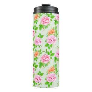 Elegantes Blumen-Rosenmuster mit grünen Blättern-2 Thermosbecher