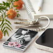 Elegantes Blumen- und Streifen-Gewohnheits-Foto Schlüsselanhänger (Vorderseite rechts)