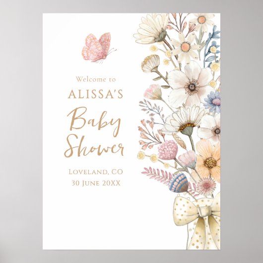 Elegantes Blumenbaby-Shower Poster (Vorne)