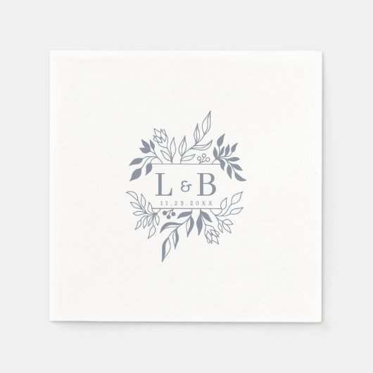 Elegantes Blumenblatt Couple Monogram Wedding Serviette (Vorderseite)