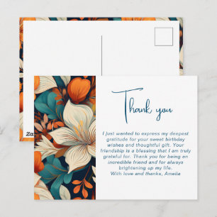 Elegantes Blumenblattmuster Danke Postkarte