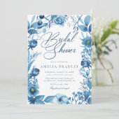 Elegantes Blumenblauer Brautparty Einladung (Stehend Vorderseite)