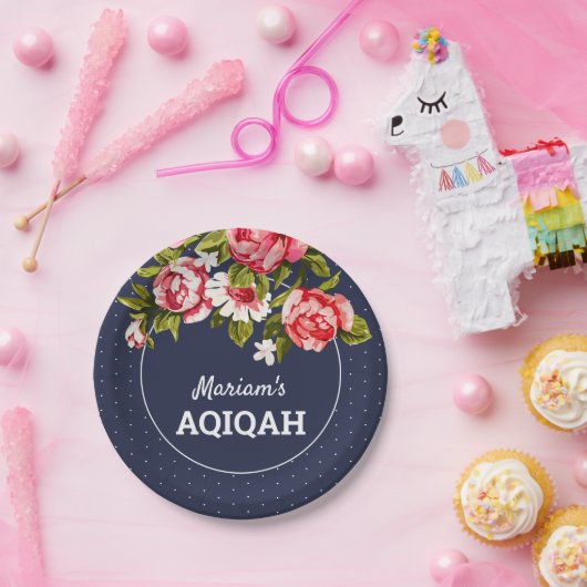 Elegantes Blumenblaues MitternachtsBaby Aqiqah Pappteller (Party)