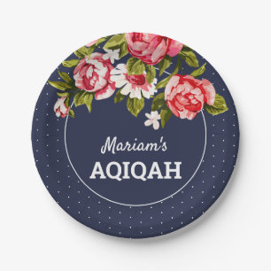 Elegantes Blumenblaues MitternachtsBaby Aqiqah Pappteller