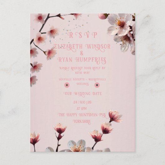 Elegantes Blumenblossom Hochzeitsempfehlung Design Postkarte (Vorderseite)