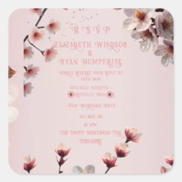 Elegantes Blumenblossom Hochzeitsempfehlung Design Quadratischer Aufkleber