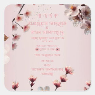 Elegantes Blumenblossom Hochzeitsempfehlung Design Quadratischer Aufkleber