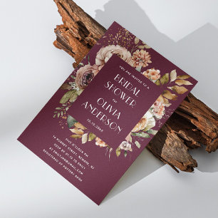 Elegantes, blumenbordeauxfarbenes Brautparty Einladung