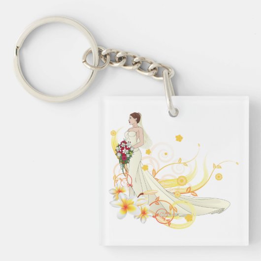 Elegantes Blumenbräu Romantisches Hochzeitsdesign Schlüsselanhänger (Vorderseite)