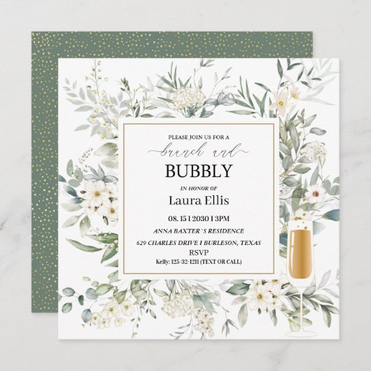 Elegantes Blumenbrunch und blubbly Wildblume Einladung (Vorne/Hinten)