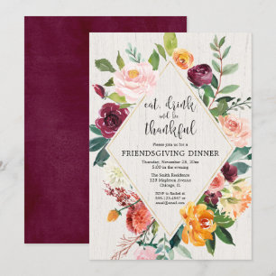 Elegantes blumenburgundes Gold Freundliches Abende Einladung
