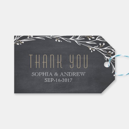Elegantes Blumenchalkboard rustikale Hochzeit dank Geschenkanhänger (Vorderseite (Horizontal))