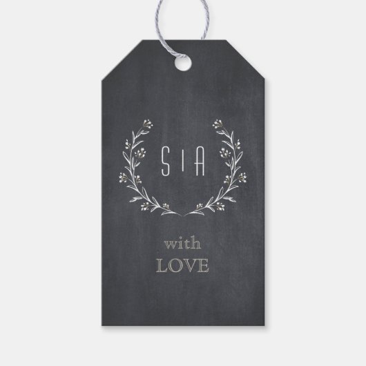 Elegantes Blumenchalkboard rustikales Hochzeitsmon Geschenkanhänger (Vorderseite)