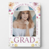 elegantes Blumenchic Rosa Drehbuch Abschluss Foto Fotoplatte (Vorderseite)