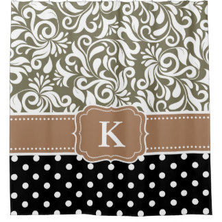 Elegantes Blumendamast-Tupfen-TAN-Monogramm Duschvorhang