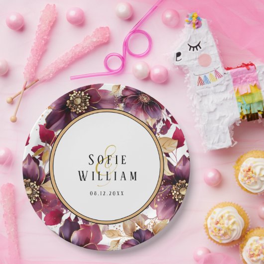 Elegantes Blumendatum Pappteller (Party)