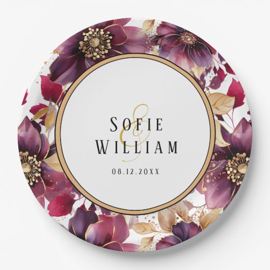 Elegantes Blumendatum Pappteller (Vorderseite)