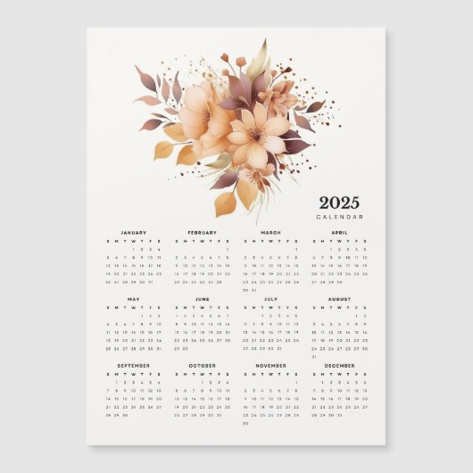 Elegantes Blumendesign Beige Blume Magnet-Kalender Magnetkarte (Vorderseite)
