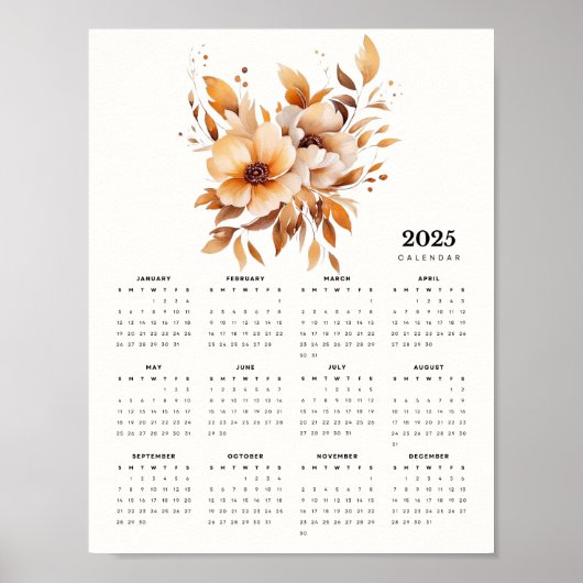 Elegantes Blumendesign Beige Tones Blume Kalender Poster (Vorne)