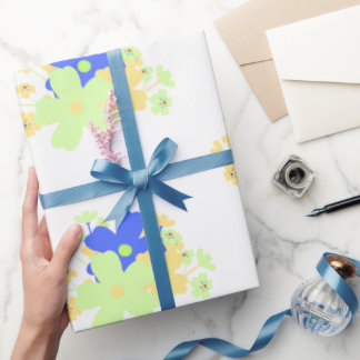 Elegantes Blumendesign Blau-Gelb Geschenkpapier