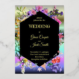 Elegantes Blumendesign/geometrische Grenze Folieneinladung