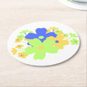 Elegantes Blumendesign in blau-gelb-grün Runder Pappuntersetzer (Angewinkelt)