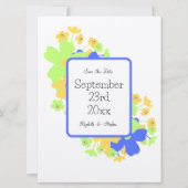 Elegantes Blumendesign in blau-gelb Save The Date (Vorderseite)