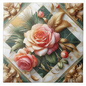 Elegantes Blumendesign in Rose mit Goldakzenten Fliese (Vorderseite)