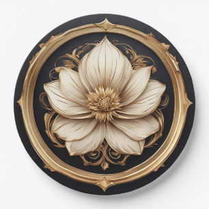 Elegantes Blumendesign mit Betonung von Golddetail Pappteller