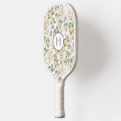 Elegantes Blumendesign mit goldener Textur Pickleball Schläger (Links)