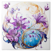 Elegantes Blumendesign mit Lila und blauen Akzente Fliese (Vorderseite)