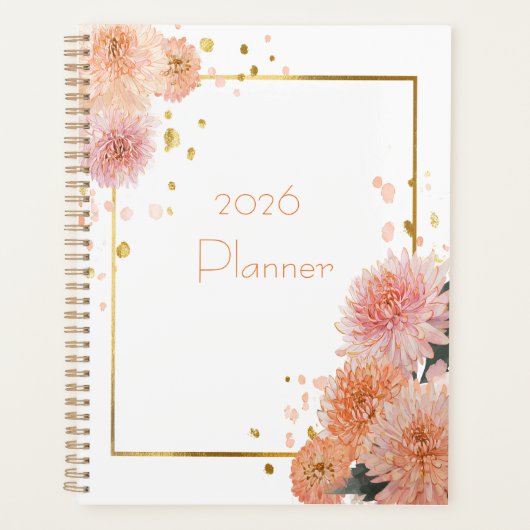 Elegantes Blumendesign mit Rosa und Gold Planer (Vorderseite)